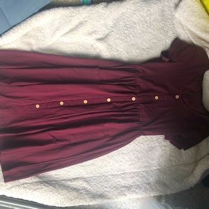 Wine red knee length short sleeve dress M